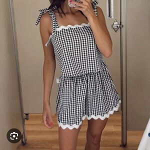 NWT Gingham Checkered Skirt And Top with Bow Straps Size S